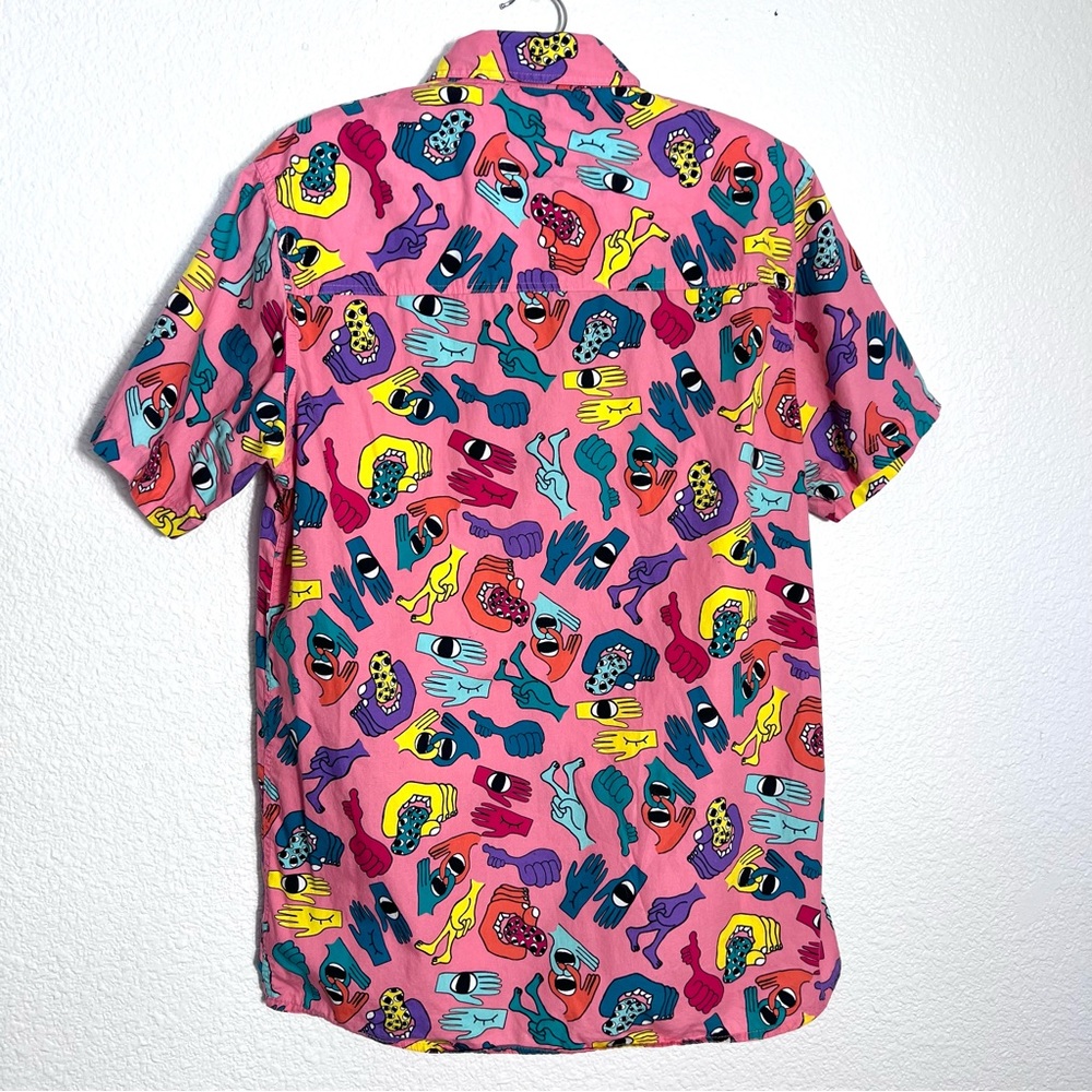 Men’s A-Lab Tate Hands Coral Short Sleeve Button Up Shirt Size Medium - Picture 3 of 7